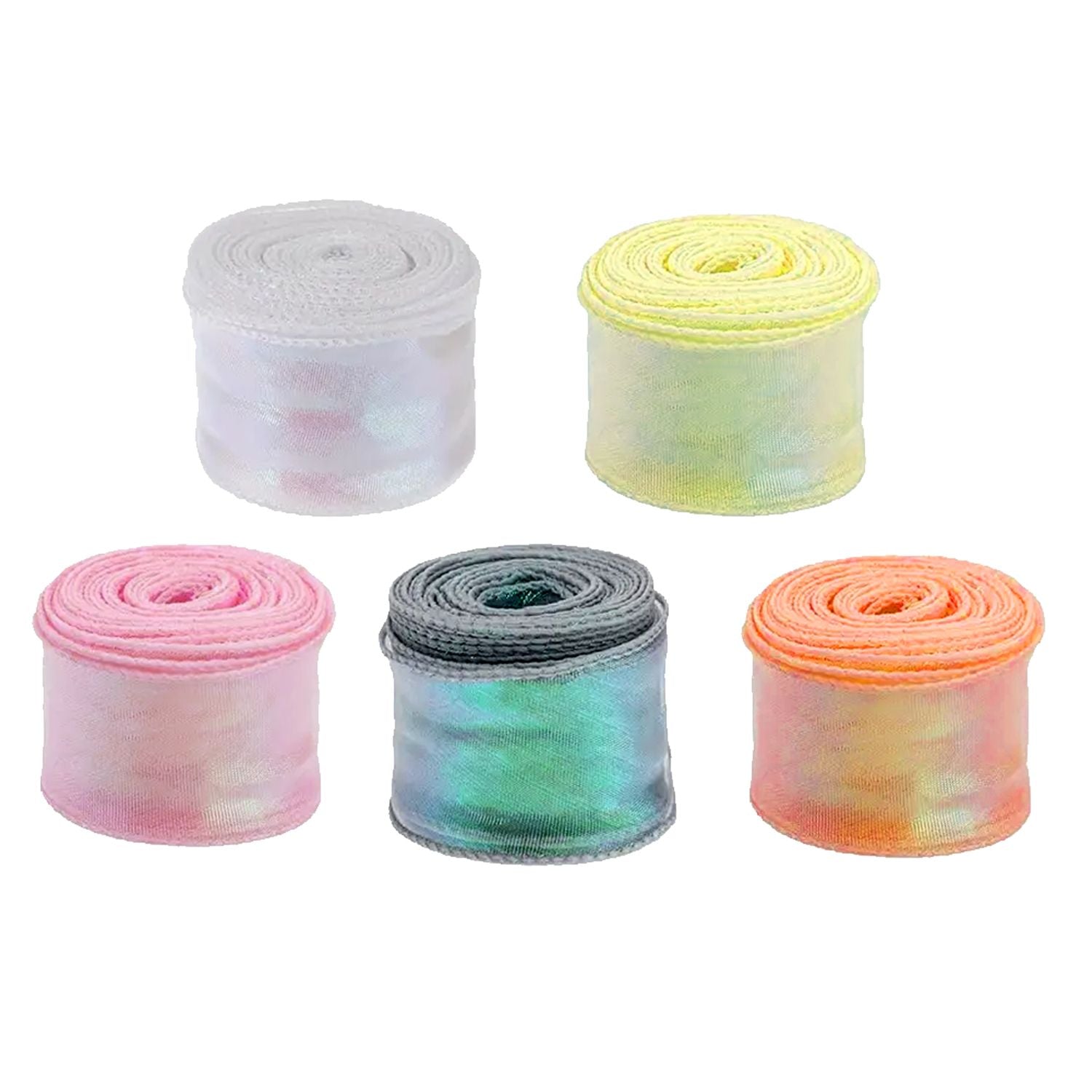5 Rolls 10 Yard Shimmer Sheer Organza Ribbons 1.5 Inch Wide Laser Wired Edge Ribbon 5 Colors Chiffon Ribbon For DIY Crafts Gift Sewing Making Floral Bouquets Wrapping Bow Wedding Invitations Supplies