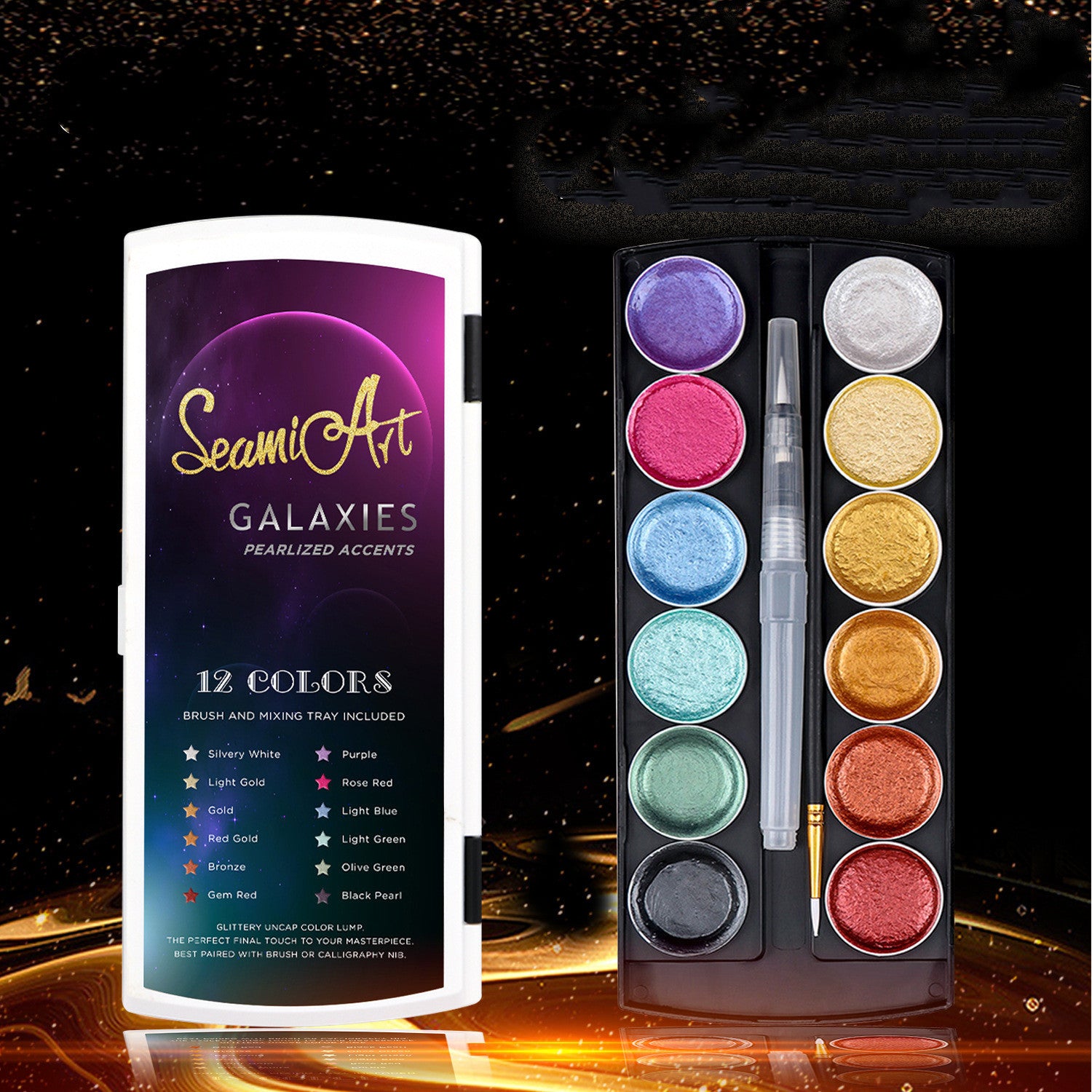 Metal Solid Watercolor 12 Colors With Brush Paint Set