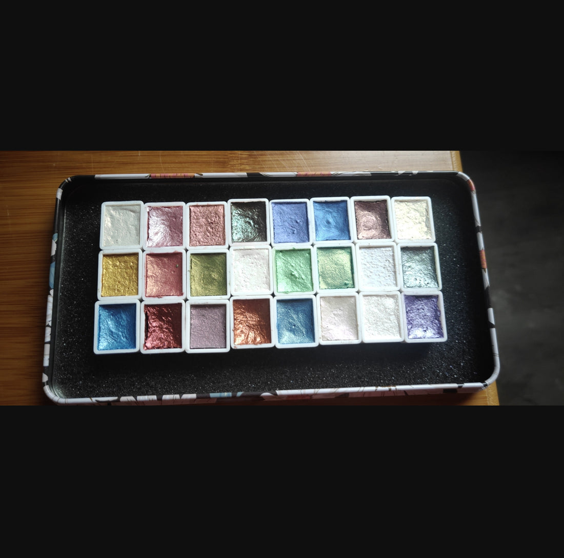 Pearlescent solid watercolor paint 12 colors