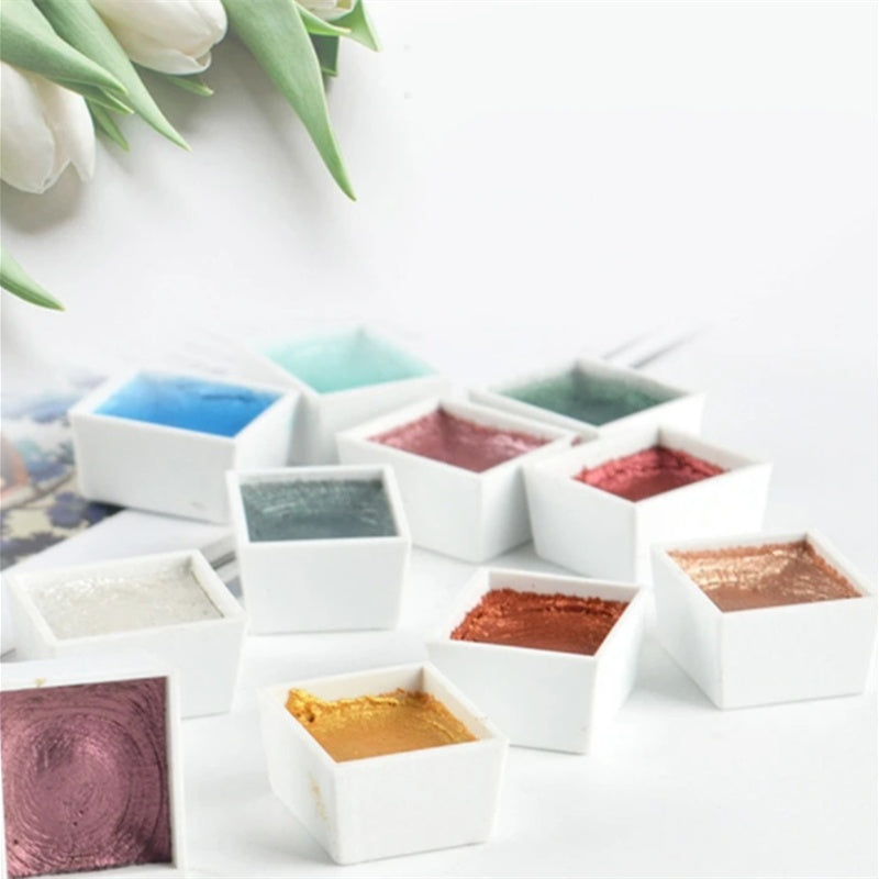 Pearlescent solid watercolor paint 12 colors