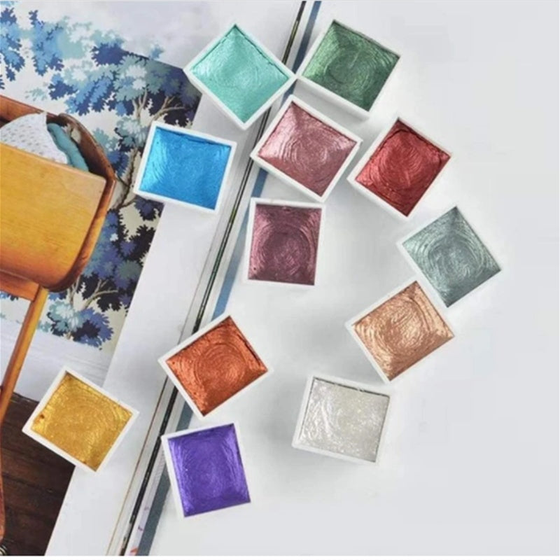 Pearlescent solid watercolor paint 12 colors