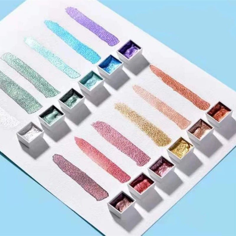 Pearlescent solid watercolor paint 12 colors