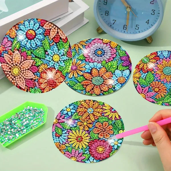 16 Pcs Diamond Art Painting Coaster Kit Flowers DIY Crafts Kit With Holder And Wooden Pad Non Slip Coaster Art Supplies For Adults And Beginner Ideal Mother's Day Easter Gift