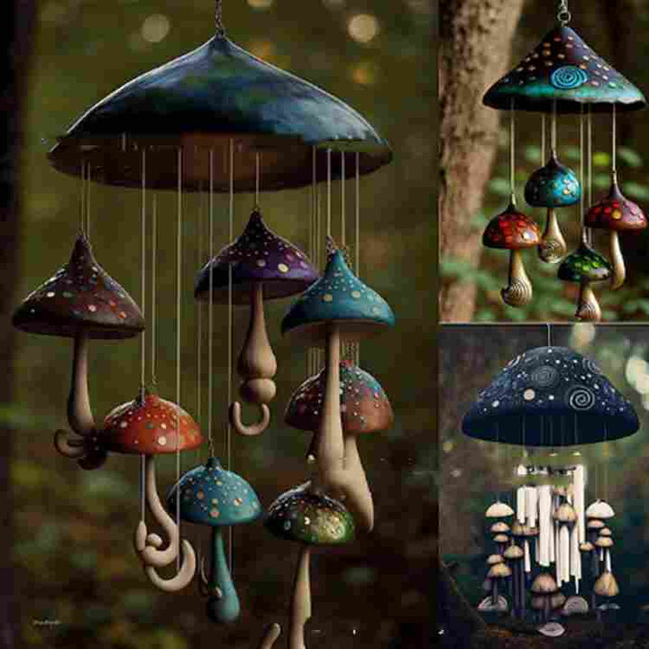 Mushroom Wind Chimes Handmade Resin Art Decoration