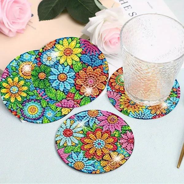 16 Pcs Diamond Art Painting Coaster Kit Flowers DIY Crafts Kit With Holder And Wooden Pad Non Slip Coaster Art Supplies For Adults And Beginner Ideal Mother's Day Easter Gift