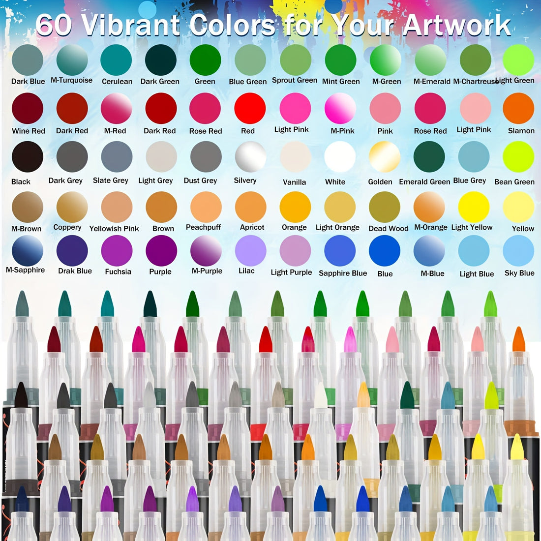 60 Colors Acrylic Paint Pens, Acrylic Paint Pens For Rock Painting Ceramic Surfaces Wood Stone Glass Canvas DIY Crafts Making Art Supplies Clearance