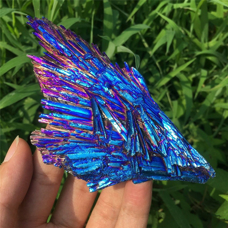 Peacock Blue Flame Feather Crystal Cluster Mineral Specimen