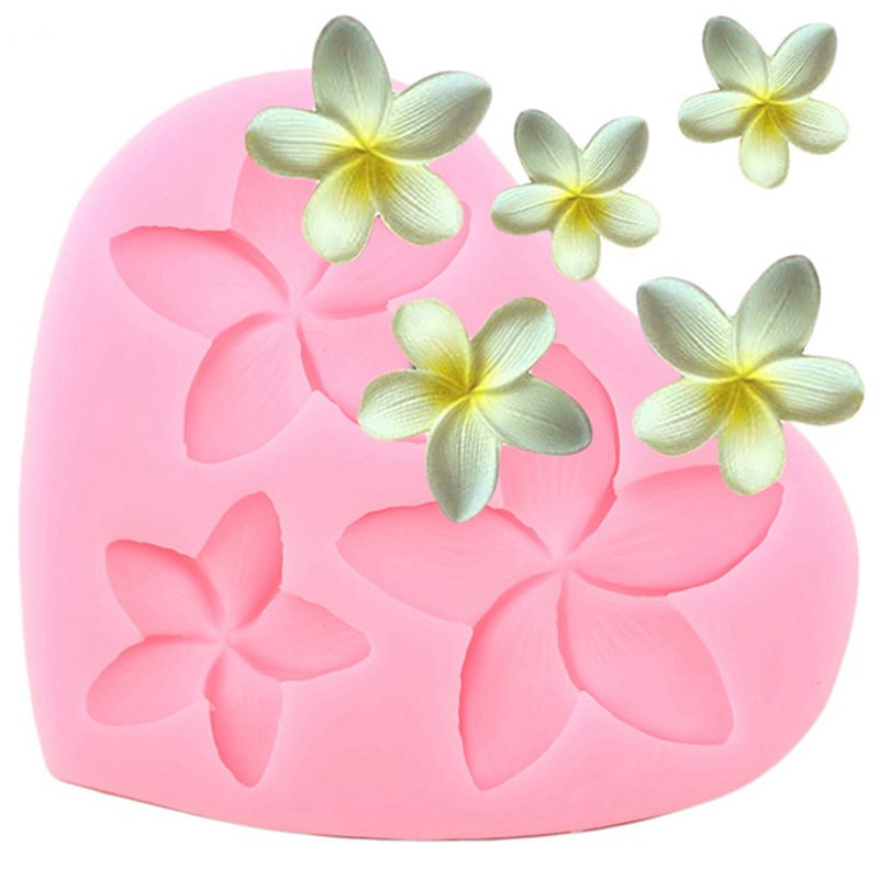 Five-leaf Flower Simulation Plumeria Rubra Silicone 3D Fondant Cake Mold Clay Silicone Cake Mold