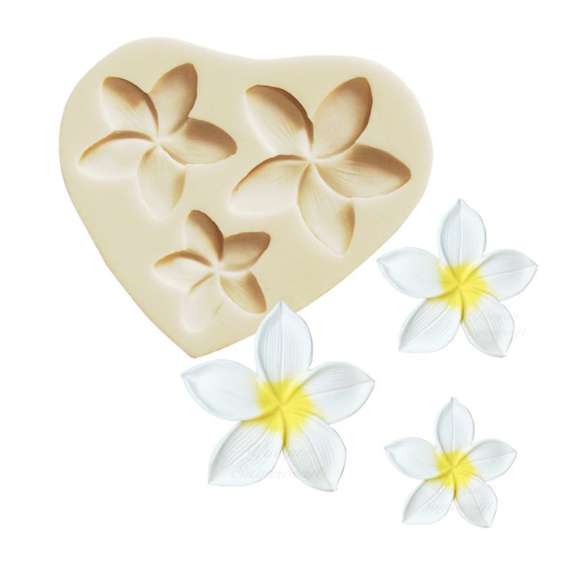 Five-leaf Flower Simulation Plumeria Rubra Silicone 3D Fondant Cake Mold Clay Silicone Cake Mold