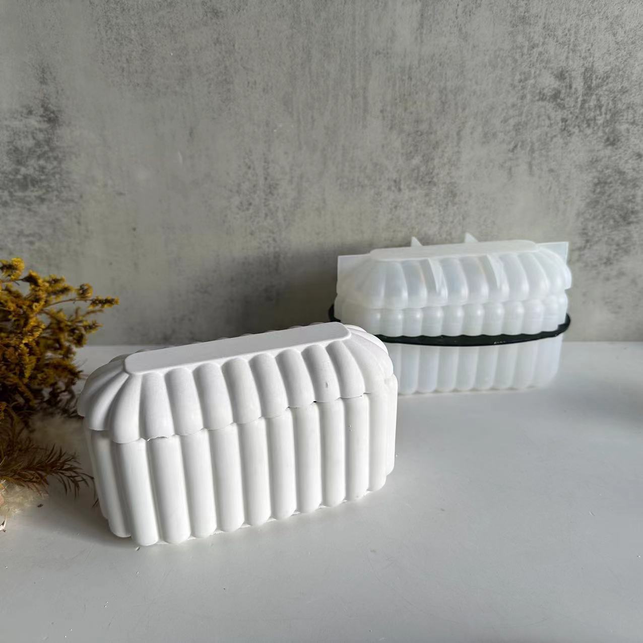 Oval Vertical Stripes Storage Box Silicone Mold