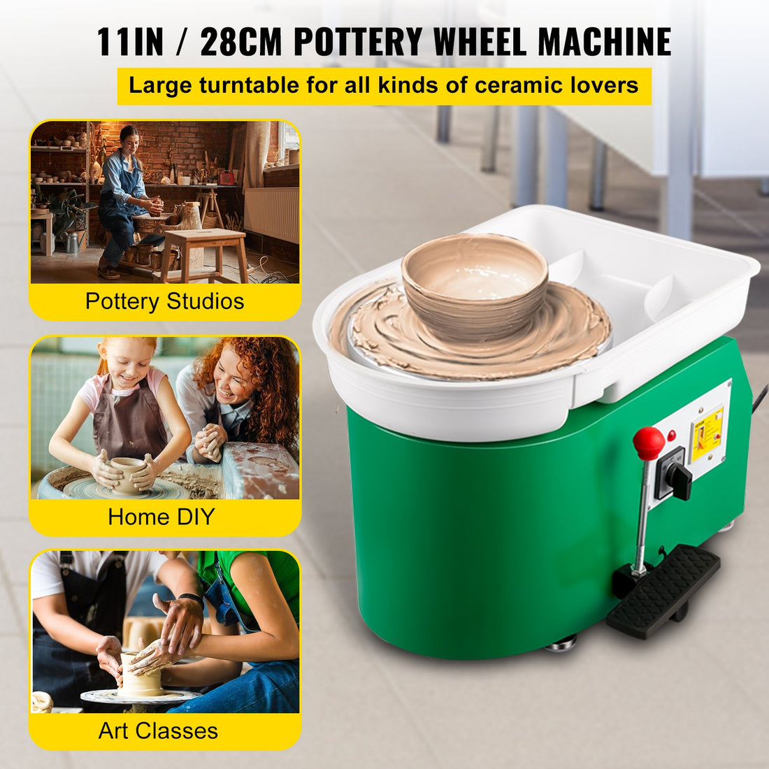 Pottery Wheel 28cm Pottery Forming Machine 350W Electric Pottery Wheel With Adjustable Feet Lever Pedal DIY Clay Tool With Tray For Ceramic Work Clay Art DIY Clay Green, 18 Piece