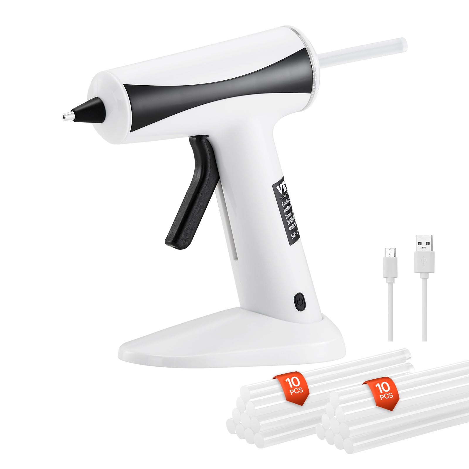 VEVOR Hot Glue Gun, Rechargeable Cordless Glue Gun, Mini Wireless Hot Glue Gun Kit With 2200mAh Battery, 20 Pcs Glue Sticks, Fast Preheating & High Temp, For Crafts, Arts, DIY, Quick Home Repairs