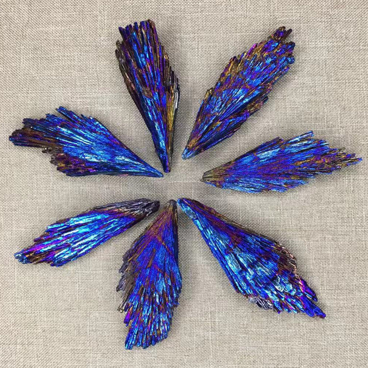 Peacock Blue Flame Feather Crystal Cluster Mineral Specimen