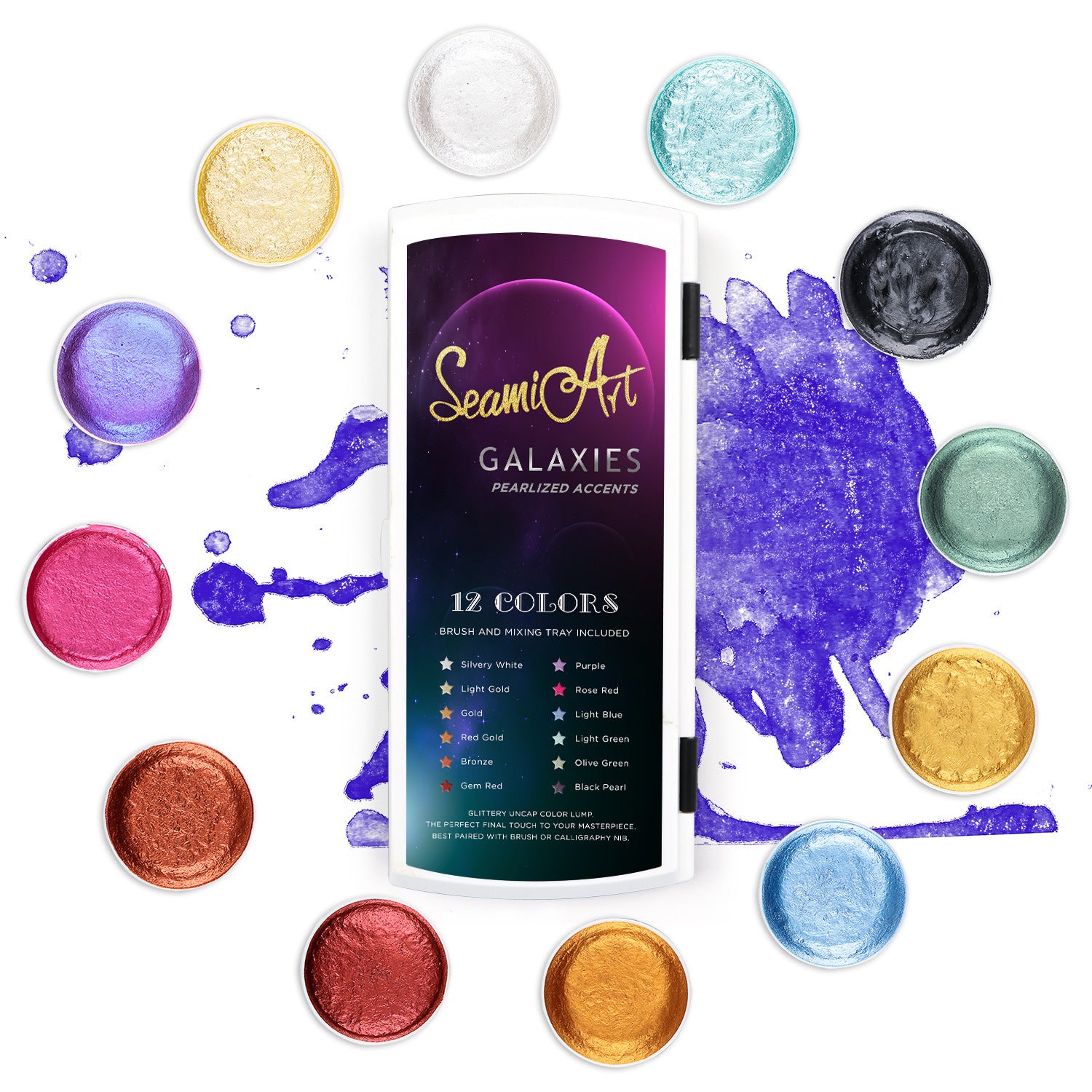 Metal Solid Watercolor 12 Colors With Brush Paint Set