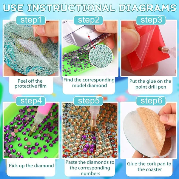 16 Pcs Diamond Art Painting Coaster Kit Flowers DIY Crafts Kit With Holder And Wooden Pad Non Slip Coaster Art Supplies For Adults And Beginner Ideal Mother's Day Easter Gift