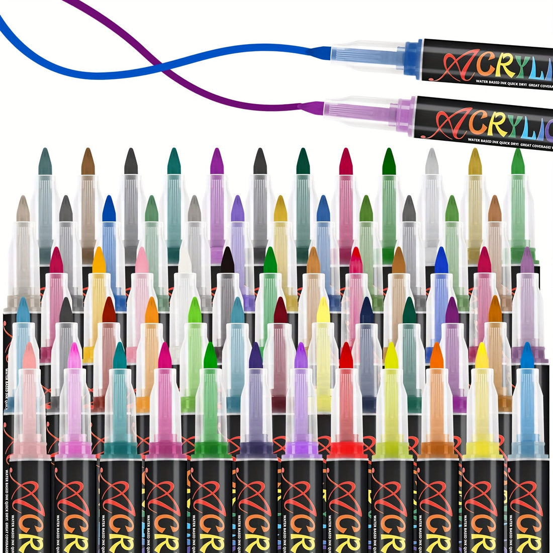 60 Colors Acrylic Paint Pens, Acrylic Paint Pens For Rock Painting Ceramic Surfaces Wood Stone Glass Canvas DIY Crafts Making Art Supplies Clearance
