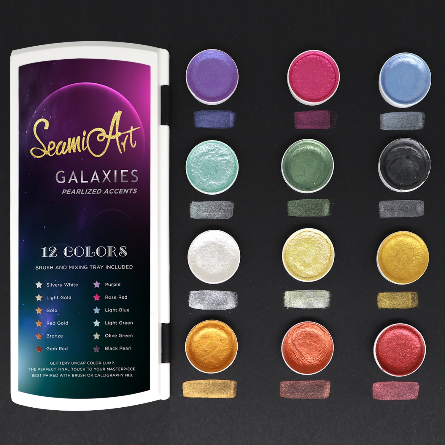 Metal Solid Watercolor 12 Colors With Brush Paint Set