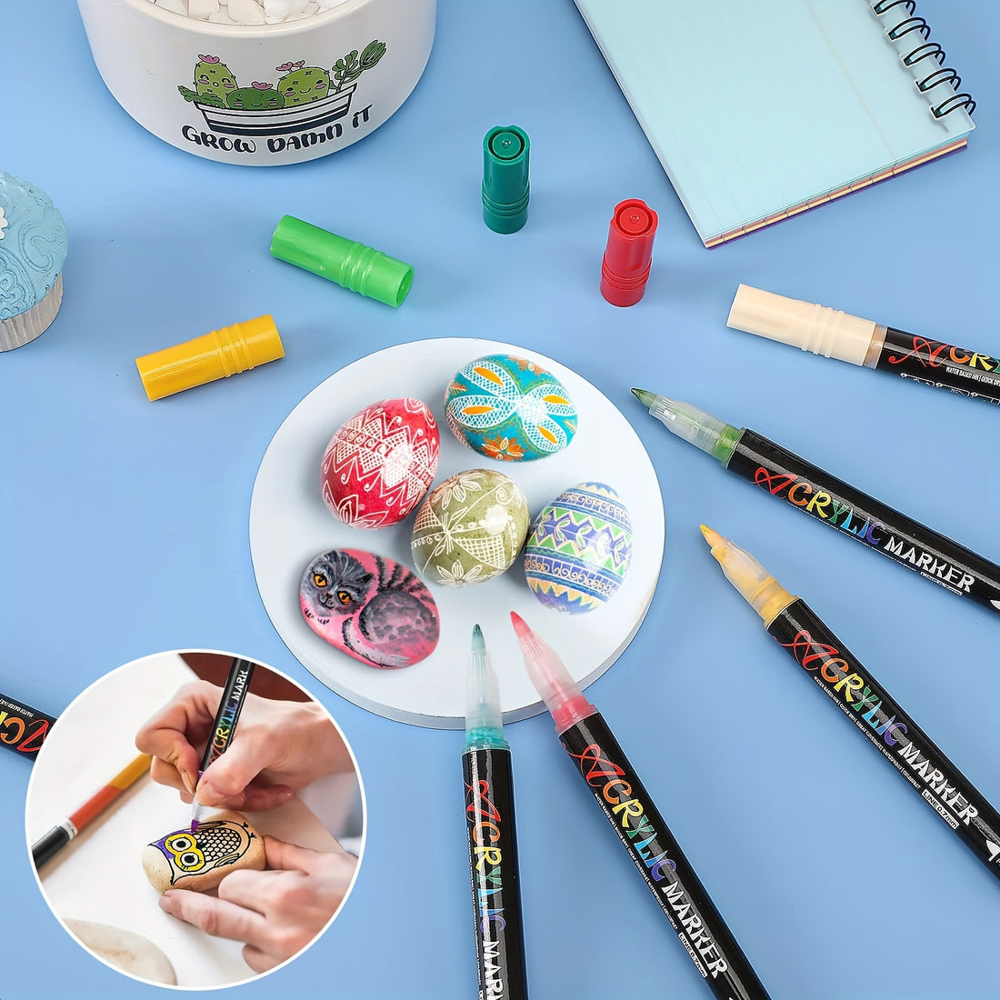 60 Colors Acrylic Paint Pens, Acrylic Paint Pens For Rock Painting Ceramic Surfaces Wood Stone Glass Canvas DIY Crafts Making Art Supplies Clearance