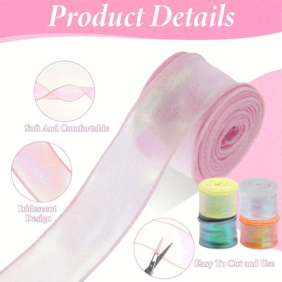 5 Rolls 10 Yard Shimmer Sheer Organza Ribbons 1.5 Inch Wide Laser Wired Edge Ribbon 5 Colors Chiffon Ribbon For DIY Crafts Gift Sewing Making Floral Bouquets Wrapping Bow Wedding Invitations Supplies