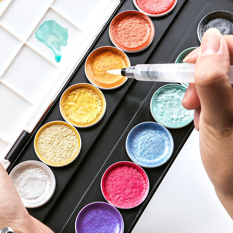 Metal Solid Watercolor 12 Colors With Brush Paint Set